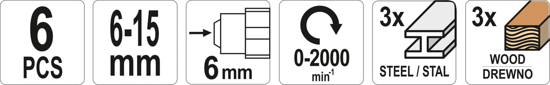 Set freze metal/lemn YATO, HSS, 6-15mm, 6buc [5]
