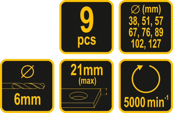 Set freze pentru scos cepuri din lemn VOREL, 9buc, 38 - 127mm [4]