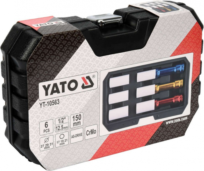Set tubulare lungi pentru jante aluminiu YATO de impact cu izolatie 17-19-21 mm CrMo 1/2 6buc 150mm [4]