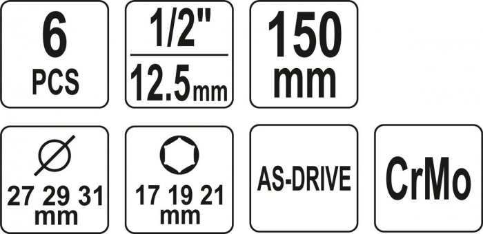 Set tubulare lungi pentru jante aluminiu YATO de impact cu izolatie 17-19-21 mm CrMo 1/2 6buc 150mm [5]