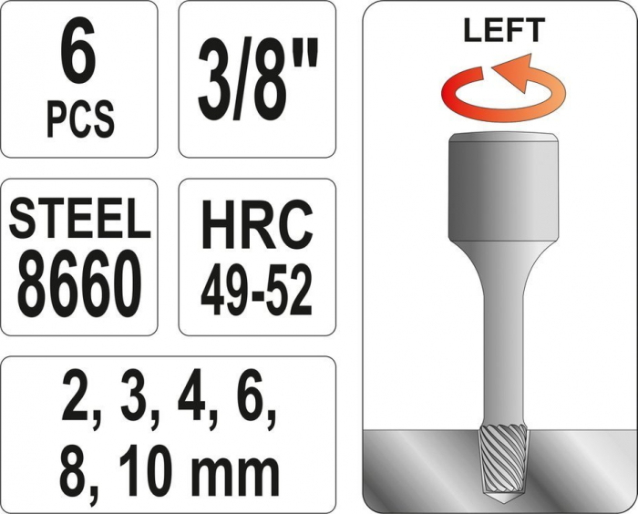 Set extractoare suruburi YATO 3/8 2-10mm 6buc [3]