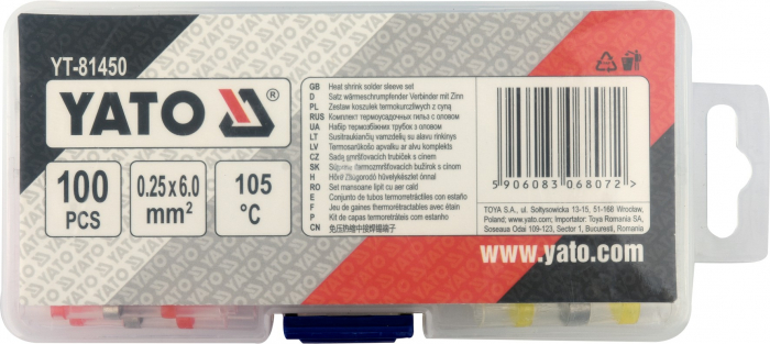 Set YATO, Tuburi Termocontractabile, staniu, 0.25 - 6 mm2, 100buc, 105°C [3]