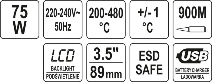 Statie de lipit YATO display LCD 75W 200-480 °C [6]