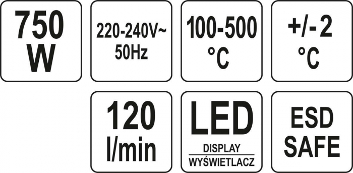 Statie de lipit cu suflanta aer cald YATO display LED 750W 100-500 °C [7]