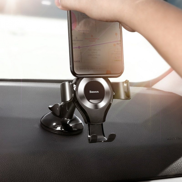 Suport auto gravitational telefon BASEUS Osculum pentru parbriz / bord (negru-argintiu) SUYL-XP0S [7]