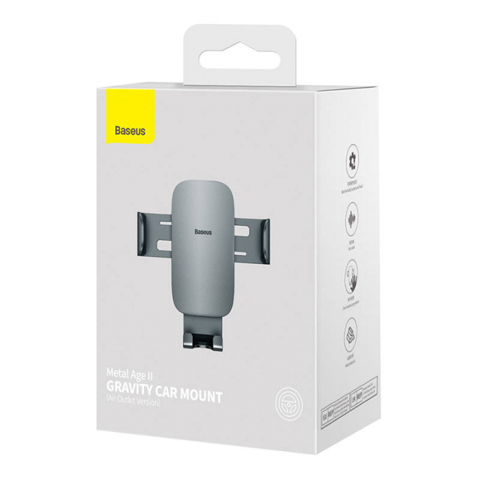 Suport gravitational telefon BASEUS Metal Age II pentru ventilatie (gri) SUJS000013 [6]