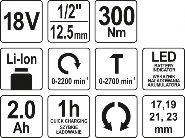 Surubelnita de impact YATO 1/2 18V, 1 X 2Ah, Li-Ion, 300Nm [9]