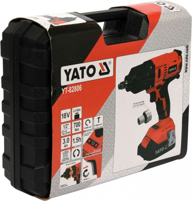 Surubelnita de impact YATO, 1/2, 18V, 1 X 3Ah, Li-Ion, 700Nm [6]
