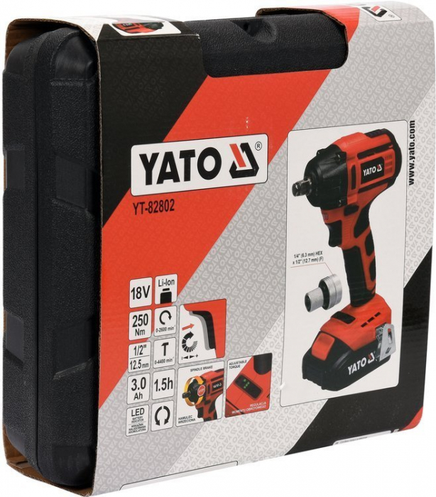 Surubelnita de impact YATO, 1/2, 18V, 1 X 3Ah, Li-Ion, 250Nm [6]