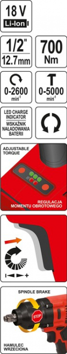 Surubelnita de impact YATO, 1/2 18V 700Nm (fara acumulator si incarcator) [6]