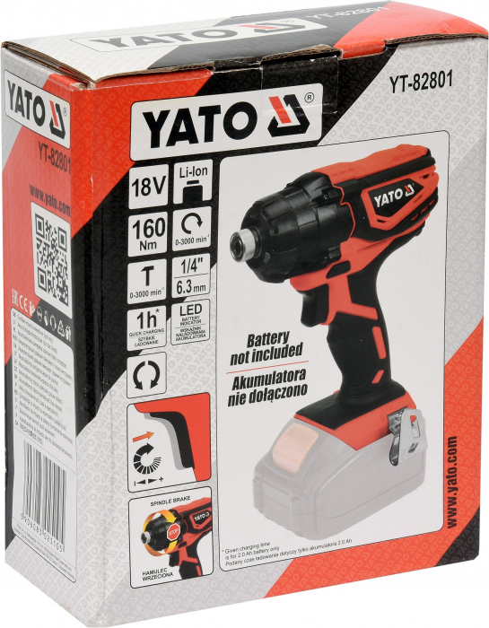 Surubelnita de impact cu acumulator YATO 1/4 18V 160Nm (fara acumulator si incarcator) [3]