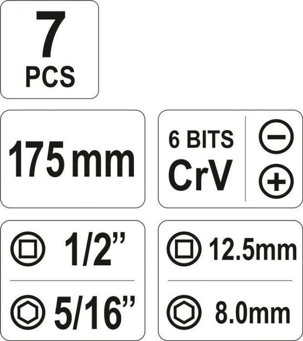 Surubelnita de impact YATO maner plastic CrV 175mm 7 piese [7]