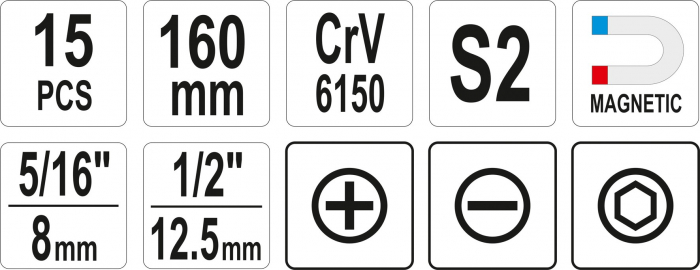 Surubelnita de impact YATO metalica CrV 160mm 15 piese [6]