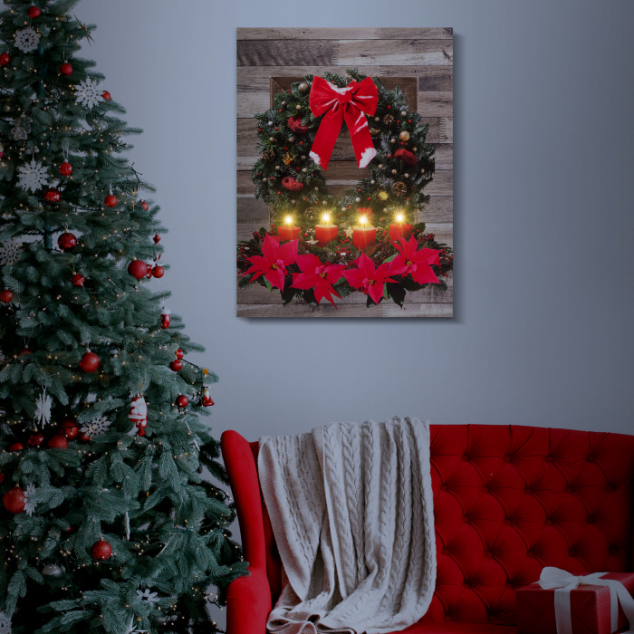 Tablou de Crăciun - LED - cu agățătoare, 2 baterii AA - 30 x 40 cm (58468) [2]