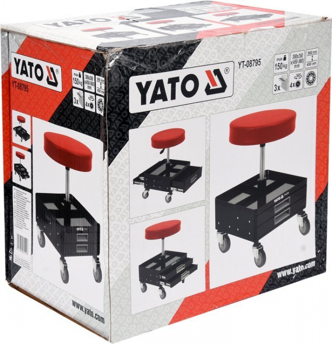 Scaun atelier YATO, reglabil pe inaltime, 3 sertare 380x380x(450-560) mm [5]