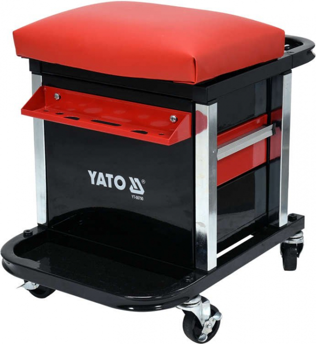 Taburet Service YATO, Cadru metal, 2 sertare si tava scule, 530x470x360 mm [2]