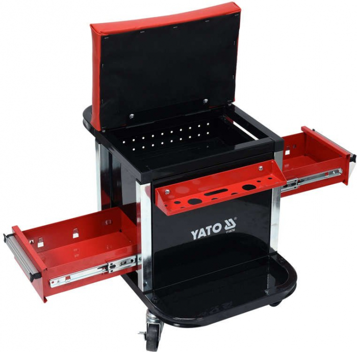 Taburet Service YATO, Cadru metal, 2 sertare si tava scule, 530x470x360 mm [4]