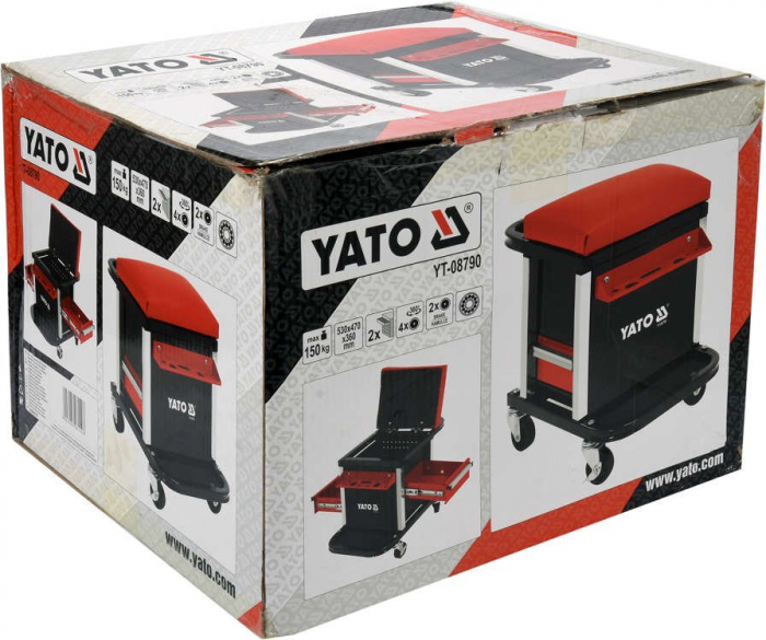 Taburet Service YATO, Cadru metal, 2 sertare si tava scule, 530x470x360 mm [8]