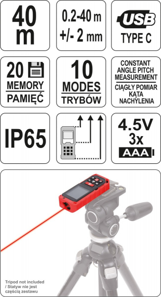 Telemetru cu laser YATO, 0.2 - 40m [6]