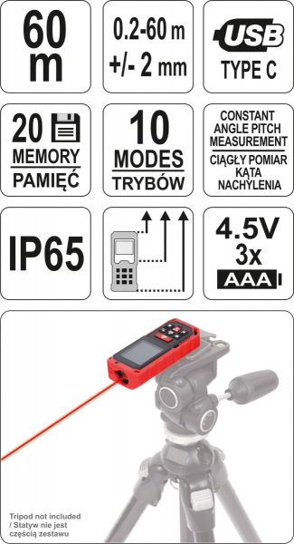 Telemetru cu laser YATO, 0.2 - 60m [6]