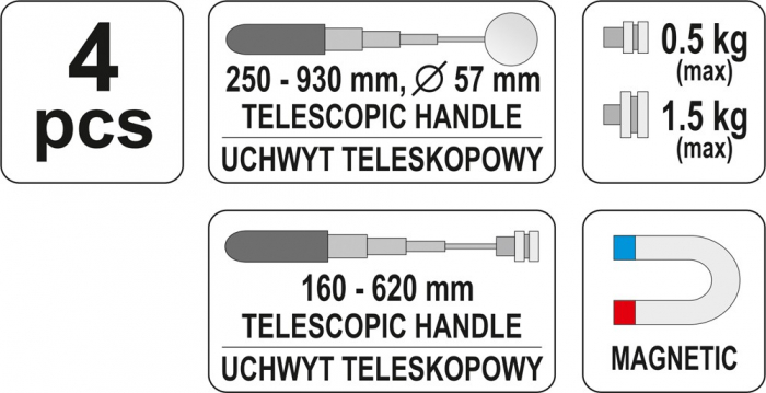 Set control YATO oglinda + telescop magnetic 4buc [6]