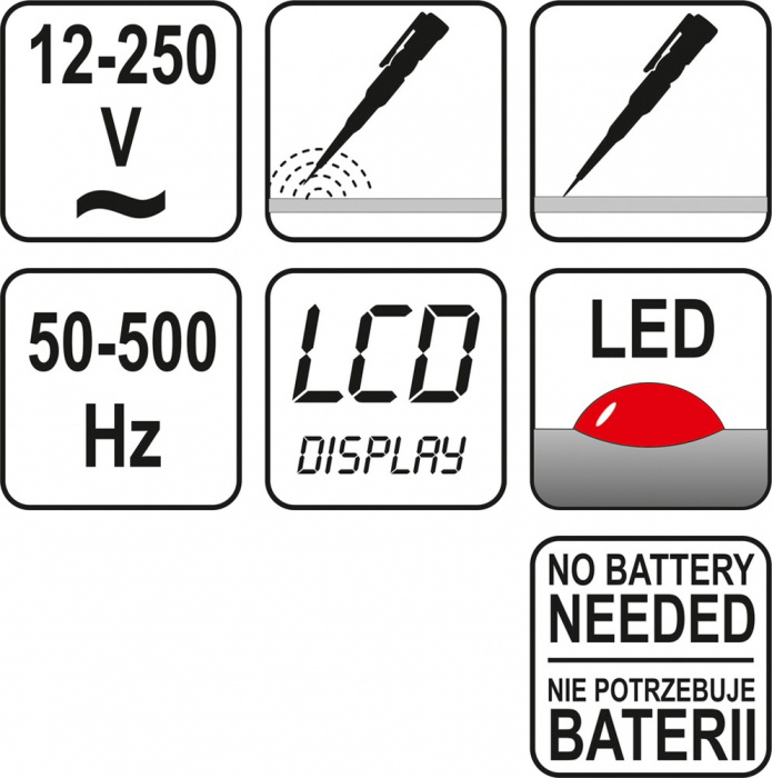 Tester digital tensiune YATO LCD LED 12-250V 130mm [3]