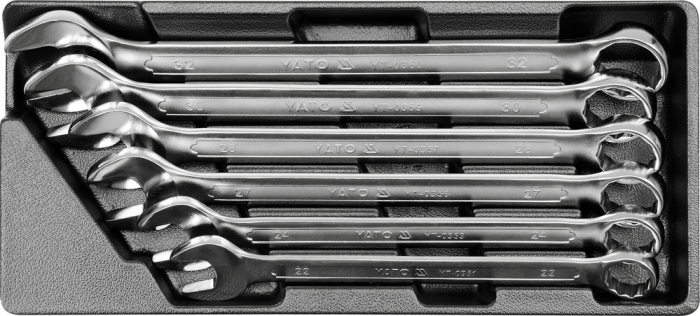 Trusa chei combinate curbate yato, adaos pentru dulap de scule, cr-v, 22 - 32mm, 6 buc