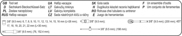 Trusa Chei Tubulare STHOR, CrV, 3/8 inch, 22 buc [6]