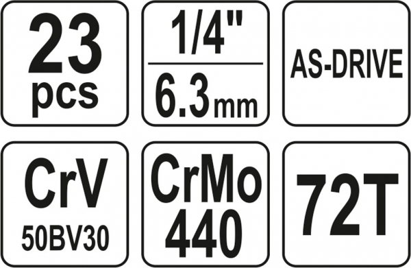 Trusa chei tubulare YATO, antrenor cu clichet, 1/4", 23buc [6]