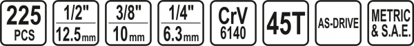 Trusa scule STHOR, 1/2-3/8-1/4, 225 buc, CrV [5]