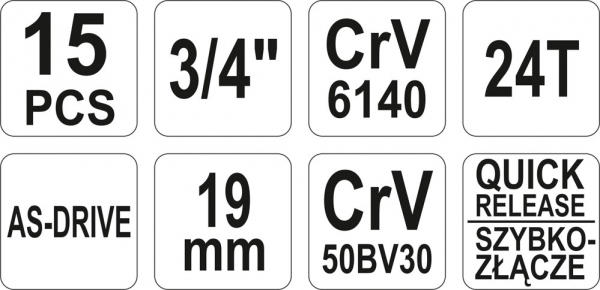 Set de Chei Tubulare YATO, Hexagonale, CR-V, 3/4 inch, 15buc [4]