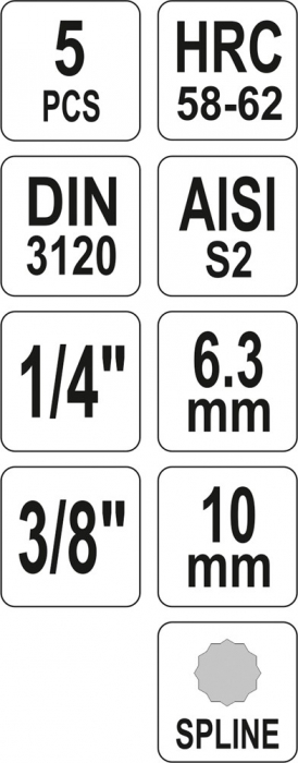Trusa de tubulare cu biti SPLINE YATO M5-M12, 1/4-3/8 CrV 5buc [3]