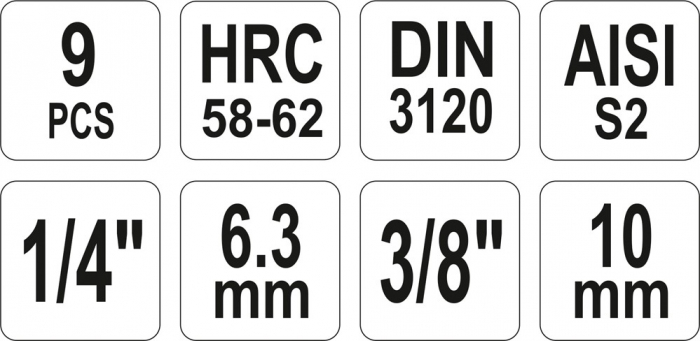 Trusa de tubulare cu biti HEX YATO H2-H12, 1/4-3/8 CrV 9buc [3]