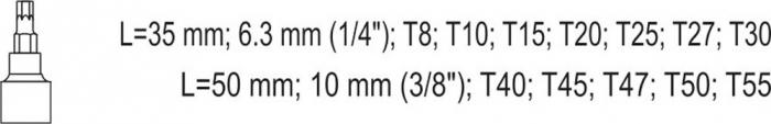 Trusa de tubulare cu biti torx canelate YATO T8-T55, 1/4-3/8 CrV 12buc [5]