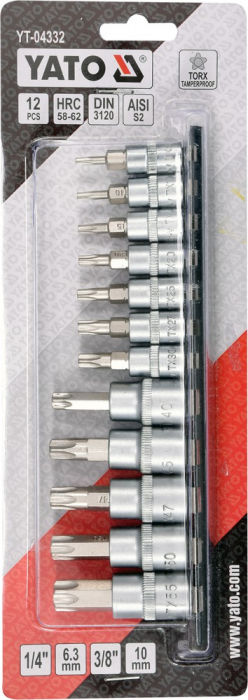 Trusa de tubulare cu biti torx canelate YATO T8-T55, 1/4-3/8 CrV 12buc [2]