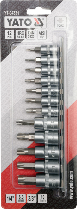 Trusa de tubulare cu biti torx YATO T8-T55, 1/4-3/8 CrV 12buc [2]