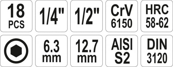 Trusa de tubulare Yato, biti, 3-12mm, CrV, 18buc [3]