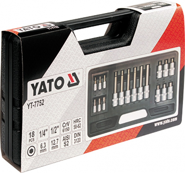 Trusa de tubulare Yato, biti, 3-12mm, CrV, 18buc [2]