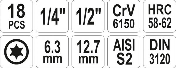 Trusa Biti YATO, cu Adaptor, Profil Torx, CR-V, 1/4 - 1/2 inch, 18 buc [3]