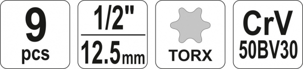 Trusa de tubulare YATO, E10-E24, 1/2, CrV, 9buc [7]