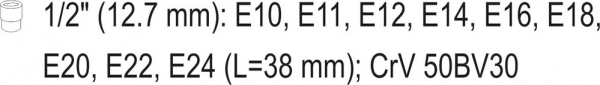 Trusa de tubulare YATO, E10-E24, 1/2, CrV, 9buc [6]
