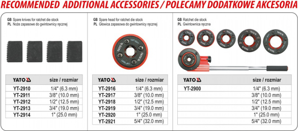 Trusa filiere YATO, pentru tevi, 3/8 - 1/2 - 3/4 - 1 tol, 5buc [7]