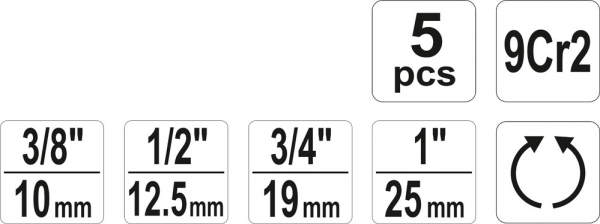 Trusa filiere YATO, pentru tevi, 3/8 - 1/2 - 3/4 - 1 tol, 5buc [6]