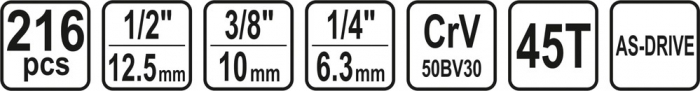 Trusa scule STHOR, 1/2-3/8-1/4, 216 buc, CrV [5]