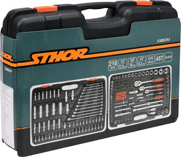 Trusa scule STHOR, 1/2-3/8-1/4, 216 buc, CrV [3]