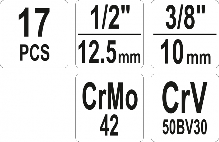Set universal YATO pentru extras suruburi si piulite deteriorate 1/2 - 3/8 17 pcs [6]