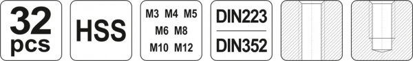 Trusa YATO, Tarozi si Filiere, M3-M12, HSS, 32buc [6]