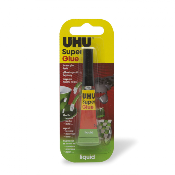 cu ce se curata super glue de pe piele UHU Super Glue adeziv instant lichid, 3g
