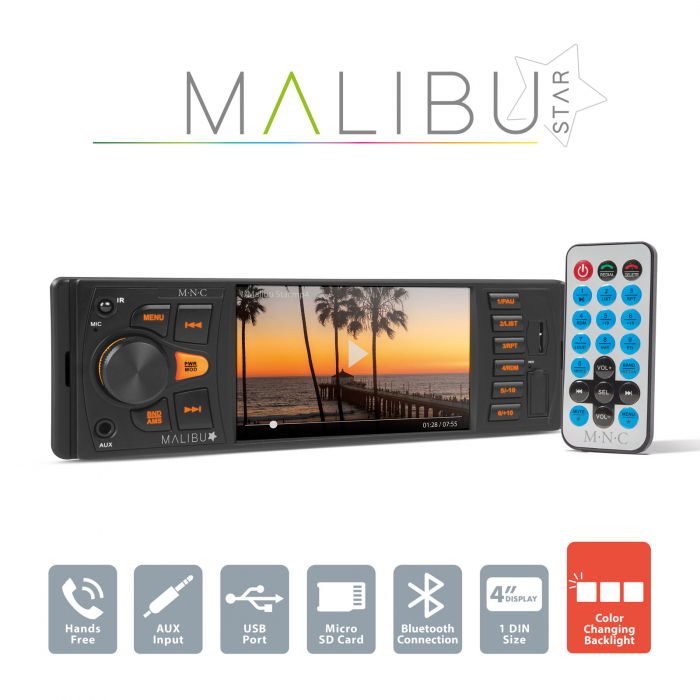 Unitate principala multimedia , zMalibu Star, - 1 DIN - 4 x 50 W - BT - MP3 - AUX - SD - USB