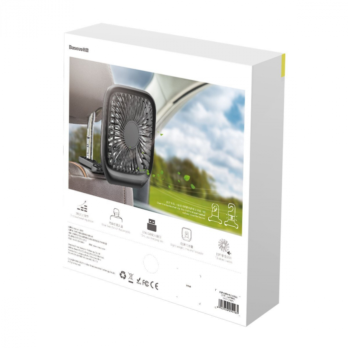 Ventilator pliabil tetiera autovehicul BASEUS Foldable USB 3.6W 5V / 1A 3 viteze (alb) CXZD-02 [8]